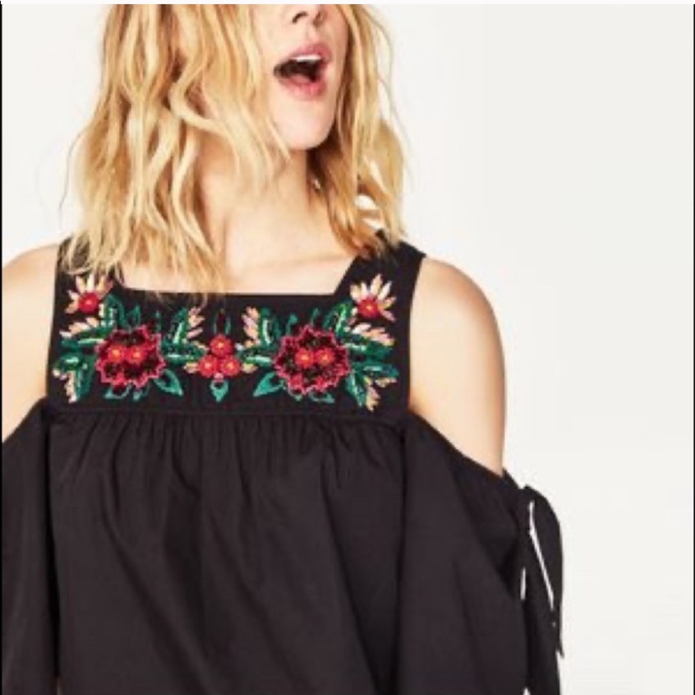 Zara Basic Sequin Embellishments Cold Shoulder Top - image 1